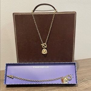Charter Club Gold Heart Charm Necklace and Bracelet Set